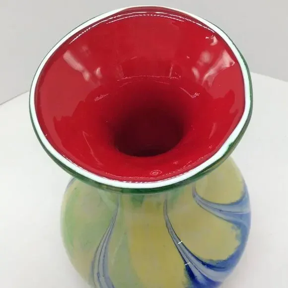 Handcrafted Multi-colored Swirl Glass Vase 10in tall - Picture 4 of 6